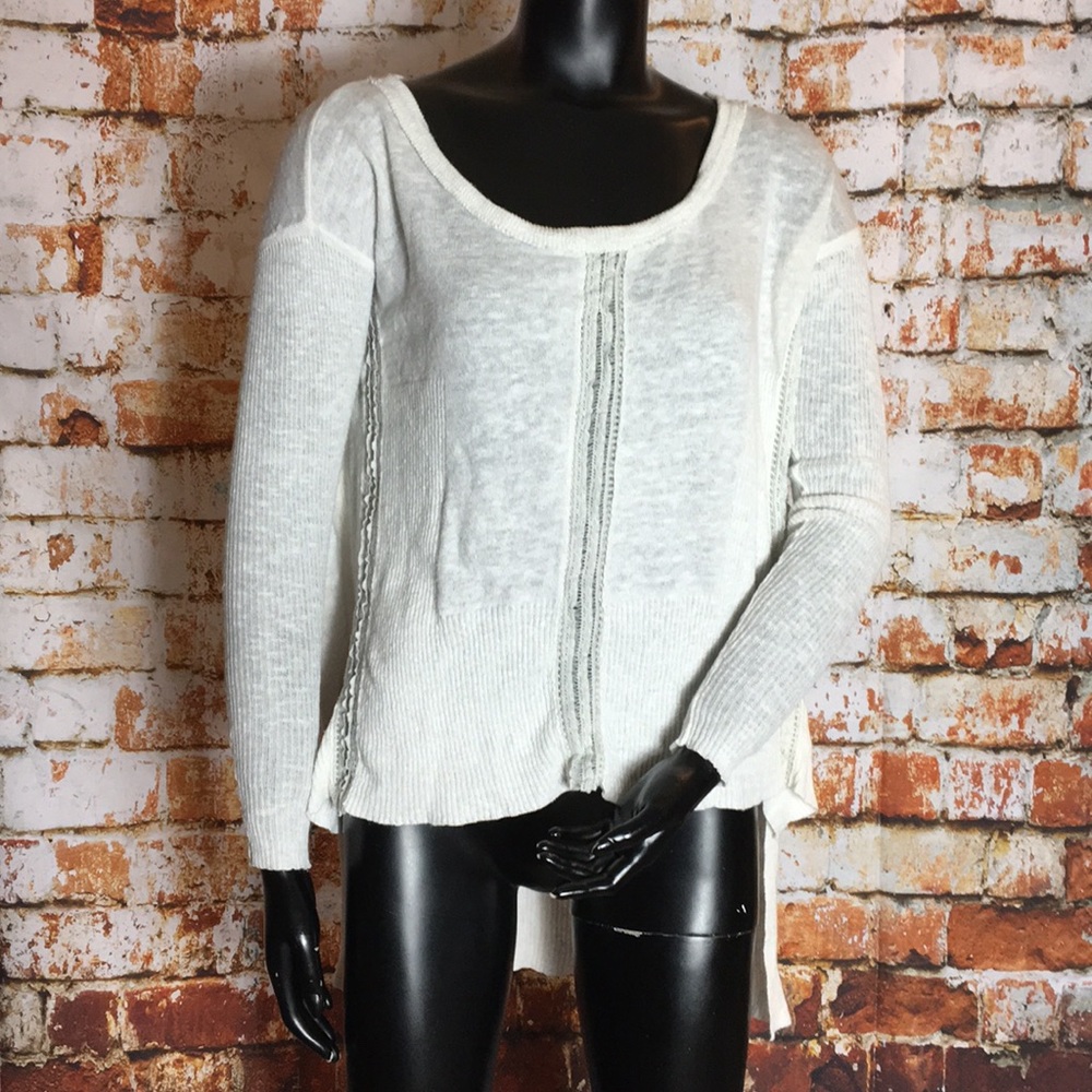 Free People Long Sleeve White Top With Lace